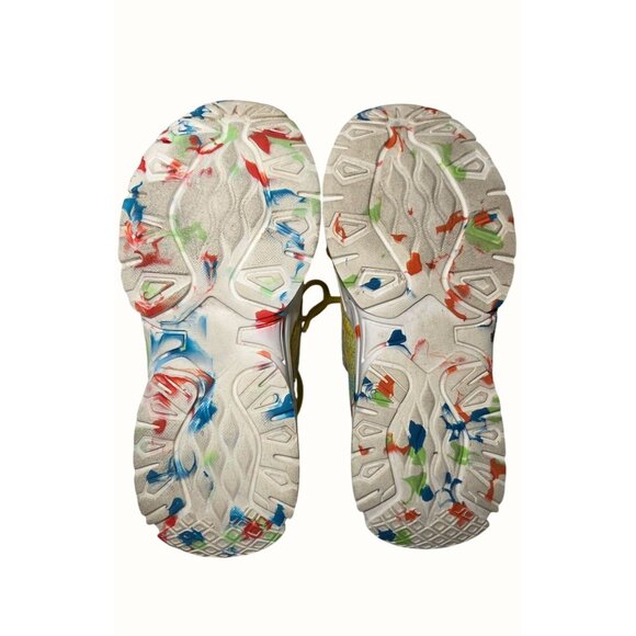 Yellow Teal Speckled Sole Knit Lace Up Slip On Sock Athletic Sneakers Size 38 - Picture 6 of 7